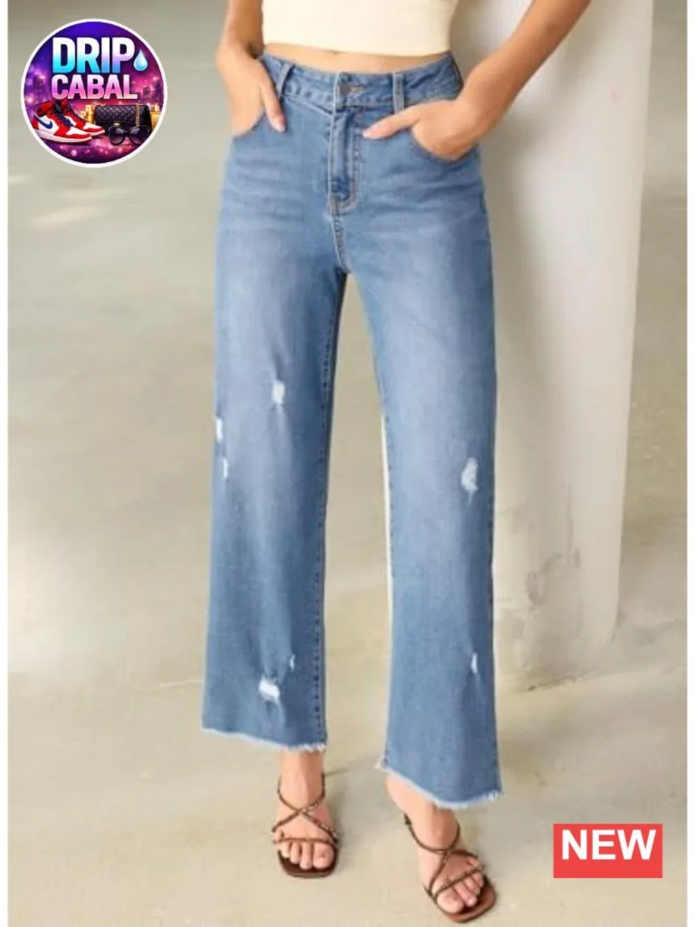 EVALESS Women's Stretchy Distressed Straight Leg Boyfriend Jeans with Raw Hem